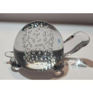 Vtg Leonard Towle Silver MFG Co Art Glass Turtle Paperweight Controlled Bubbles